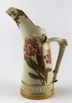 Royal Worcester Porcelain Hand Painted Horn Pitcher