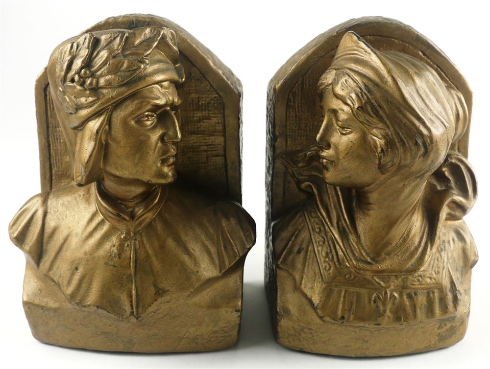 eTiqueMarket Decorative Arts Armor Bronze Dante and Beatrice Book Ends