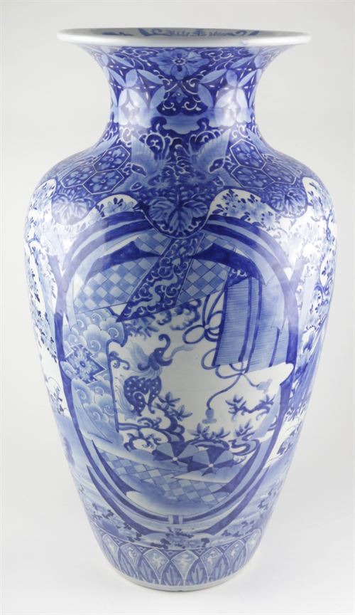 Monumental Japanese Arita Blue and White Vase